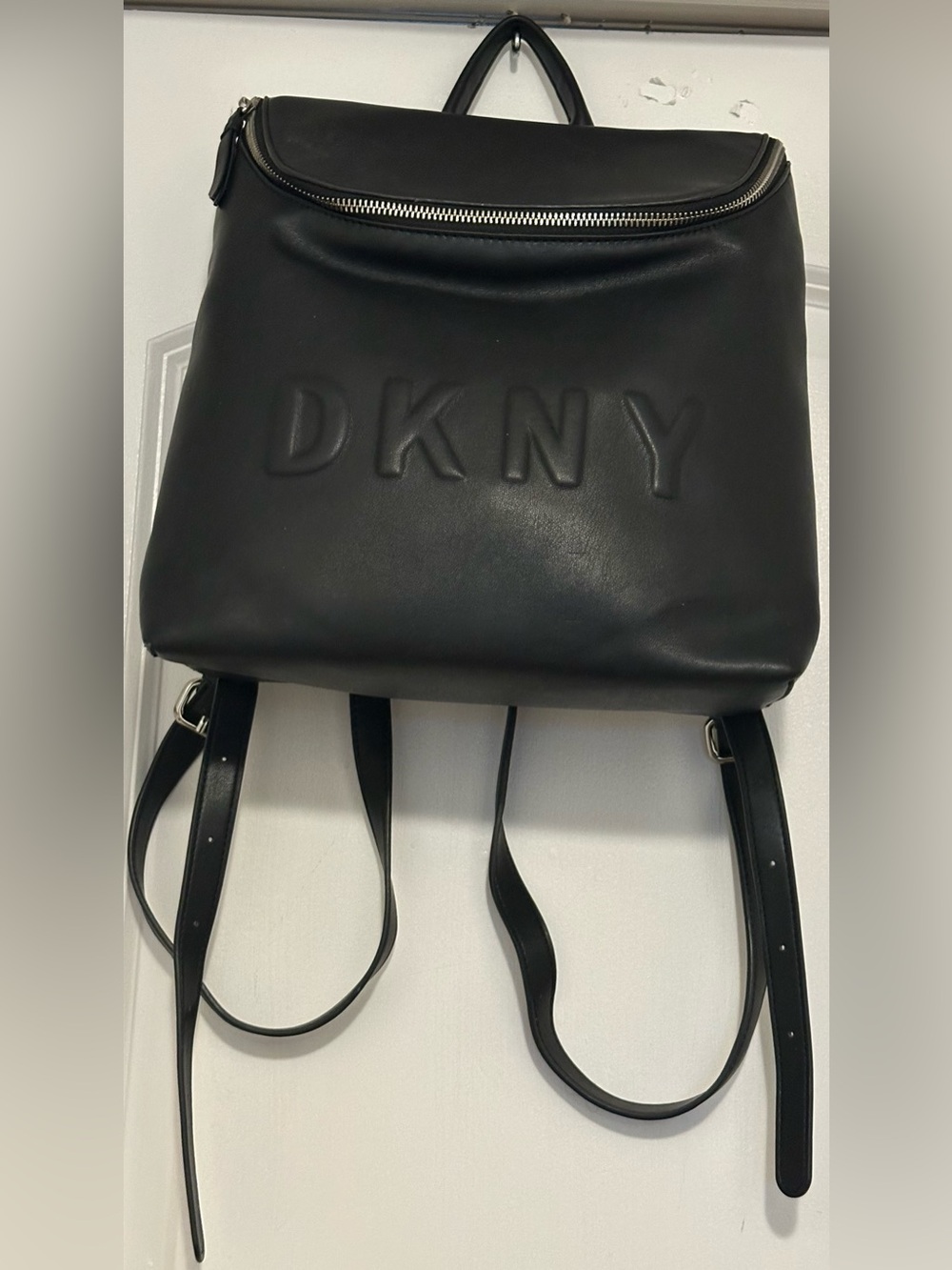 DKNY Black Embossed Leather Backpack